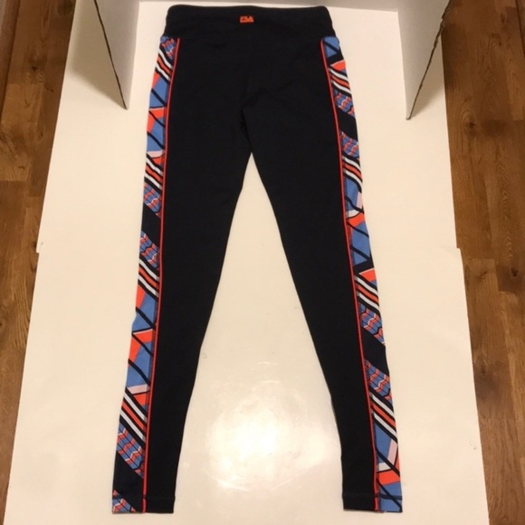 Fila Sport Navy Leggings with Orange Blue White Patterns size XS - Picture 2 of 8